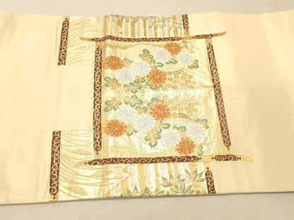 平和屋着物◎太鼓柄袋帯　屏風吉祥花文　金銀糸　引箔　正絹　逸品　DAAX6025jm