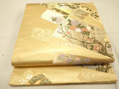 平和屋着物◎六通柄袋帯　唐織　短冊吉祥花文　金銀糸　正絹　逸品　DAAX6036jm