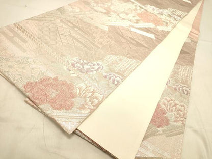 平和屋着物◎六通柄袋帯　唐織　道長草花文　銀糸　正絹　逸品　DAAX6049jm