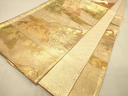 平和屋着物◎佐賀錦　六通柄袋帯　重山箔散らし文　金糸　正絹　逸品　DAAX6062jm