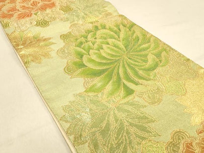 平和屋着物◎六通柄袋帯 草花文 牡丹 金糸 正絹 逸品 DAAX6065jm