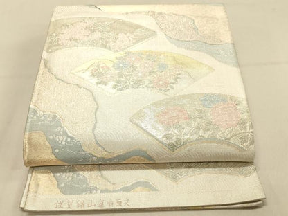 平和屋着物◎佐賀錦 六通柄袋帯 山道扇面文 金銀糸 正絹 逸品 DAAX6066jm