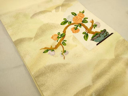 平和屋着物◎九寸開き名古屋帯　唐織　飾花文　金糸　正絹　逸品　DAAX6111jm