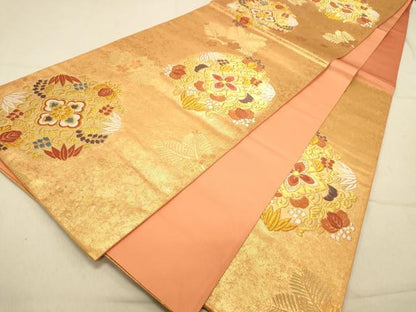 平和屋着物◎六通柄袋帯　唐織　若松花丸文　金糸　引箔　正絹　逸品　DAAX6116jm