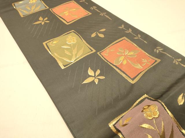 平和屋着物◎六通柄袋帯　色紙草花文　金糸　正絹　逸品　DAAX6155jm