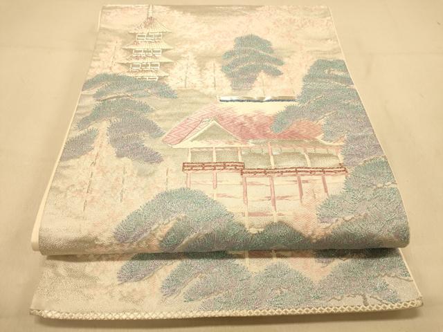 平和屋着物◎六通柄袋帯　唐織　名所清水寺　伊東　プラチナ箔九百錦　正絹　逸品　DAAX6156jm