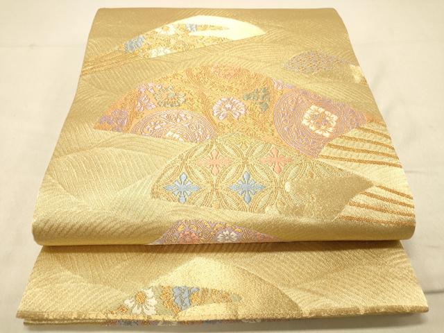 平和屋着物◎六通柄袋帯 扇面花文 金糸 正絹 逸品 DAAX6168jm