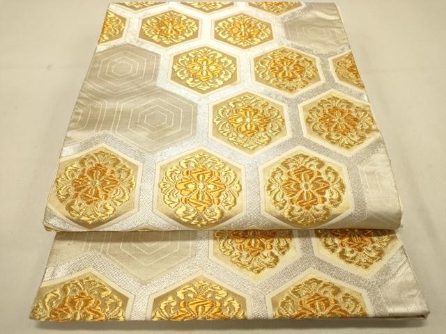 平和屋着物◎六通柄袋帯　亀甲花文　金銀糸　正絹　逸品　DAAX6196jm
