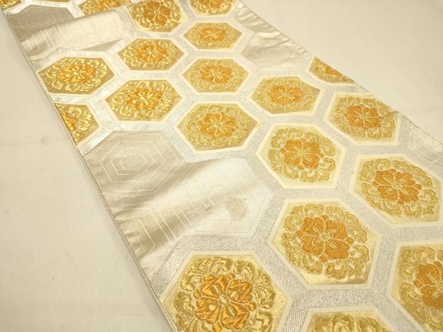 平和屋着物◎六通柄袋帯　亀甲花文　金銀糸　正絹　逸品　DAAX6196jm