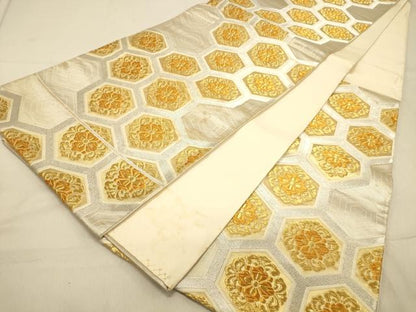 平和屋着物◎六通柄袋帯　亀甲花文　金銀糸　正絹　逸品　DAAX6196jm