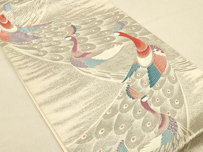平和屋着物◎六通柄袋帯　唐織　孔雀文　九百錦プラチナ箔　正絹　逸品　DAAX6203jm