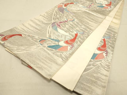 平和屋着物◎六通柄袋帯　唐織　孔雀文　九百錦プラチナ箔　正絹　逸品　DAAX6203jm