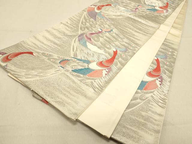 平和屋着物◎六通柄袋帯　唐織　孔雀文　九百錦プラチナ箔　正絹　逸品　DAAX6203jm