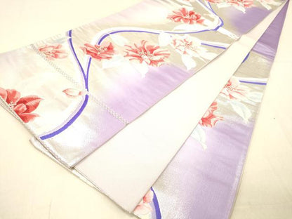 平和屋着物◎六通柄袋帯 唐織 舞花文 銀糸 正絹 逸品 DAAX6318jm