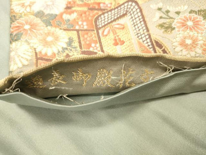 平和屋着物◎六通柄袋帯 唐織 風景女人文 金糸 正絹 逸品 DAAX6337jm