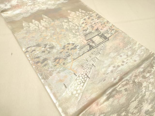 平和屋着物◎六通柄袋帯　風景文　銀糸　引箔　正絹　逸品　DAAX6371jm