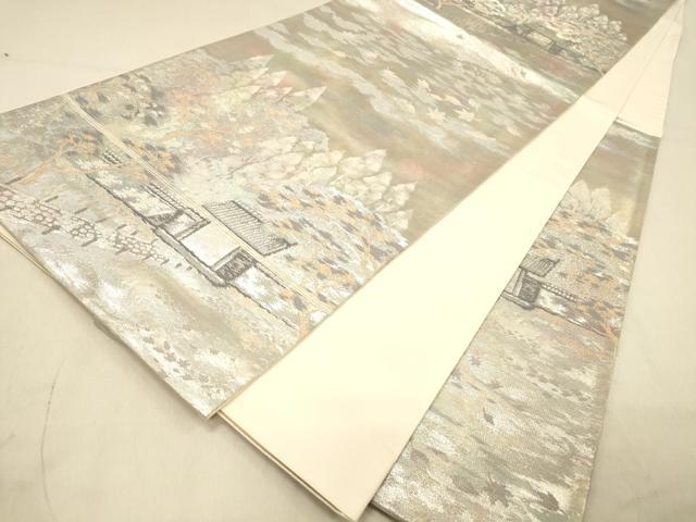 平和屋着物◎六通柄袋帯　風景文　銀糸　引箔　正絹　逸品　DAAX6371jm