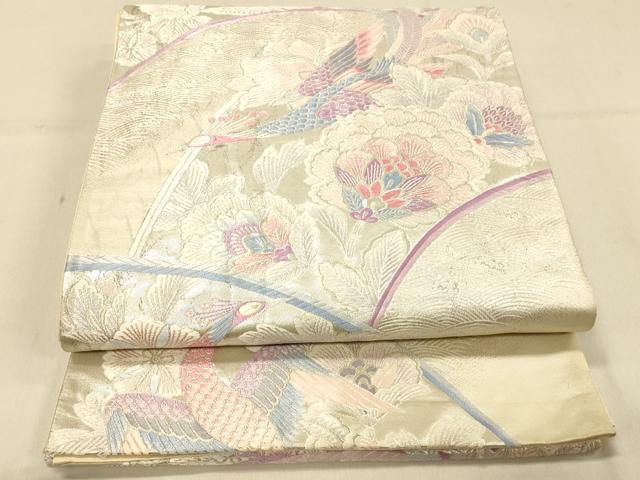 平和屋着物◎六通柄袋帯 唐織 更紗孔雀花文 銀糸 正絹 逸品 DAAX6381jm