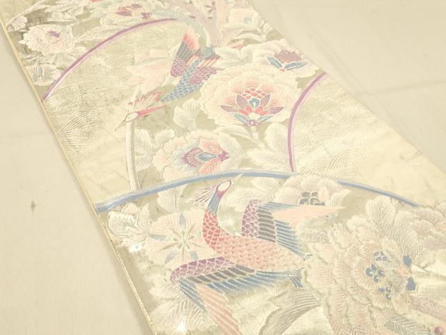 平和屋着物◎六通柄袋帯 唐織 更紗孔雀花文 銀糸 正絹 逸品 DAAX6381jm