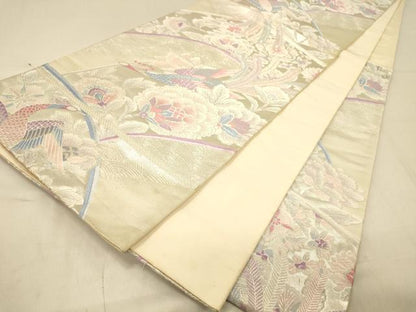 平和屋着物◎六通柄袋帯 唐織 更紗孔雀花文 銀糸 正絹 逸品 DAAX6381jm