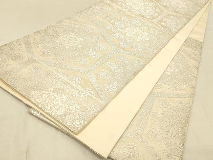 平和屋着物◎六通柄袋帯 正倉院花文 銀糸 正絹 逸品 DAAX6384jm