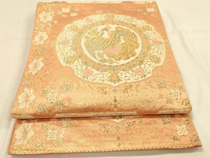 平和屋着物◎六通柄袋帯 鏡裏花鳥文 金糸 正絹 逸品 DAAX6394jm