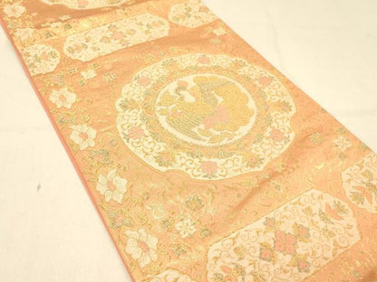 平和屋着物◎六通柄袋帯 鏡裏花鳥文 金糸 正絹 逸品 DAAX6394jm
