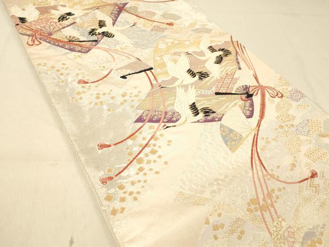 平和屋着物◎六通柄袋帯 唐織 色紙飛鶴文 金銀糸 正絹 逸品 DAAX6395jm