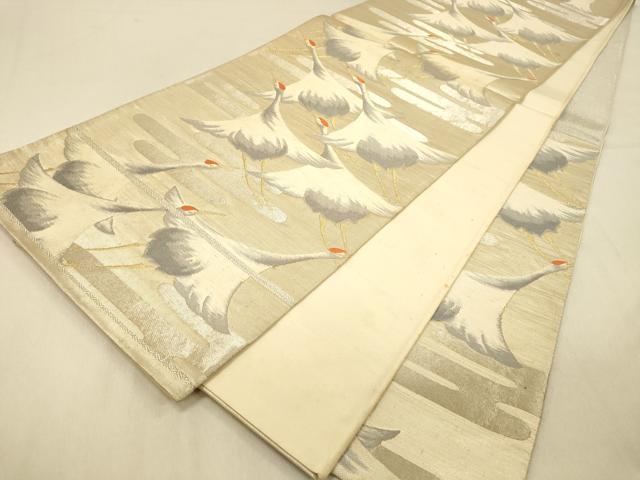 平和屋着物◎六通柄袋帯 唐織 エ霞群鶴文 金銀糸 正絹 逸品 DAAX6411jm