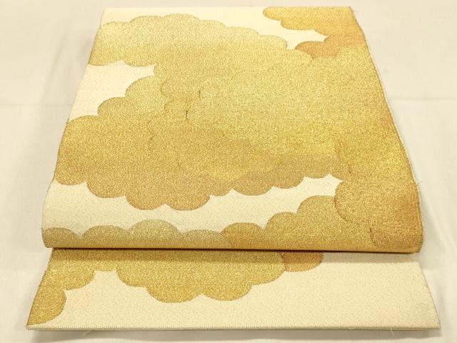 平和屋着物◎綴れ　太鼓柄袋帯　雲重ね文　金糸　正絹　逸品　DAAX6455jm