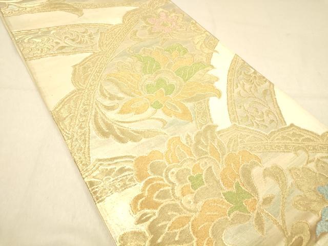 平和屋着物◎六通柄袋帯　更紗花文　金糸　正絹　逸品　DAAX6469jm