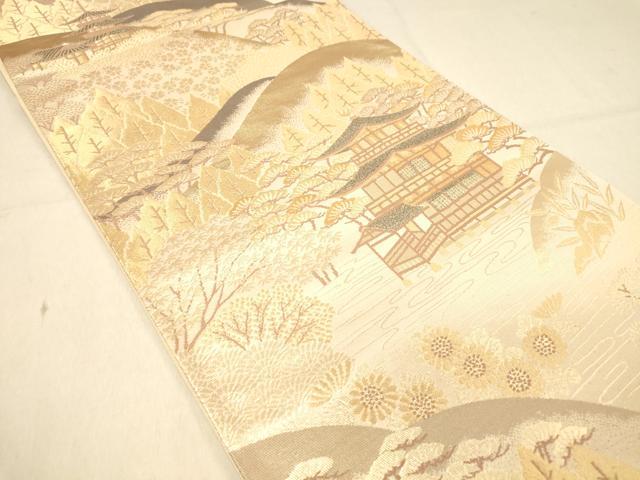 平和屋着物◎六通柄袋帯　風景文　金糸　正絹　逸品　DAAX6481jm
