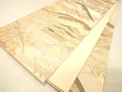 平和屋着物◎六通柄袋帯　風景文　金糸　正絹　逸品　DAAX6481jm
