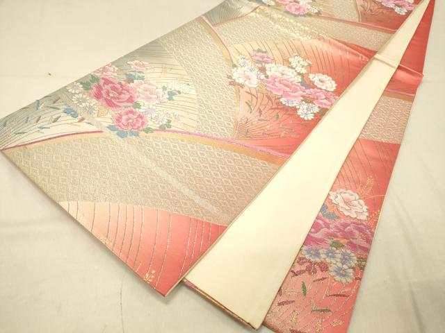 平和屋着物◎六通柄袋帯　唐織　草花文　牡丹　金銀糸　正絹　逸品　DAAX6488jm