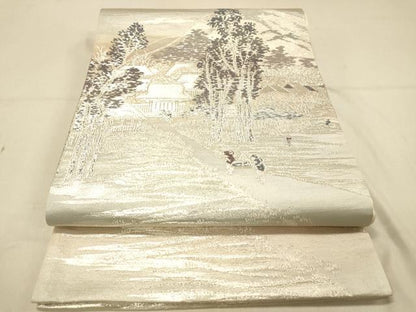平和屋着物◎六通柄袋帯　東海道廣重　風景文　銀糸　正絹　逸品　DAAX6489jm