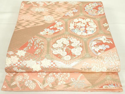 平和屋着物◎六通柄袋帯　唐織　慶長能衣錦繍紋　金糸　正絹　逸品　DAAX7015qp