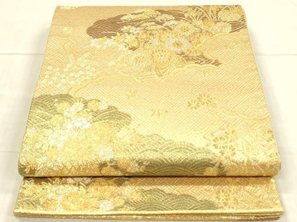 平和屋着物◎六通柄袋帯 雲取り花文 金銀糸 正絹 逸品 DAAX7030qp