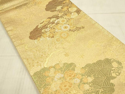 平和屋着物◎六通柄袋帯 雲取り花文 金銀糸 正絹 逸品 DAAX7030qp