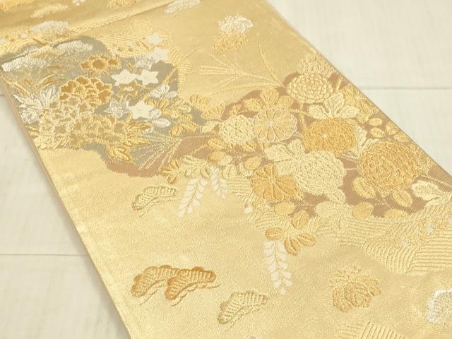 平和屋着物◎六通柄袋帯　草花文　金銀糸　正絹　逸品　DAAX7032qp
