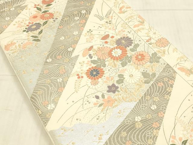 平和屋着物◎六通柄袋帯 唐織 流水花文 純プラチナ箔 正絹 逸品 DAAX7033qp