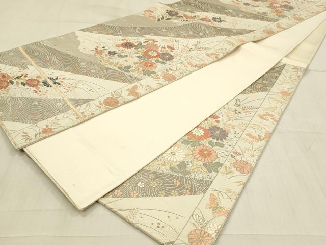平和屋着物◎六通柄袋帯 唐織 流水花文 純プラチナ箔 正絹 逸品 DAAX7033qp