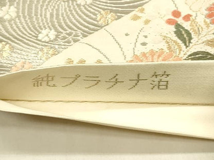 平和屋着物◎六通柄袋帯 唐織 流水花文 純プラチナ箔 正絹 逸品 DAAX7033qp