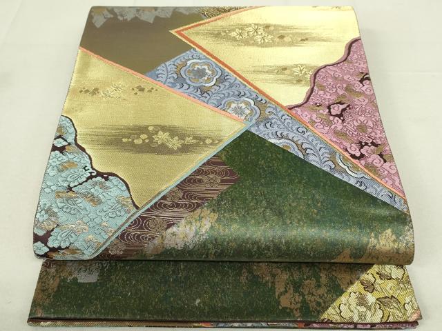 平和屋着物◎西陣 六通柄袋帯 吉祥花文 金糸 引箔 証紙付き