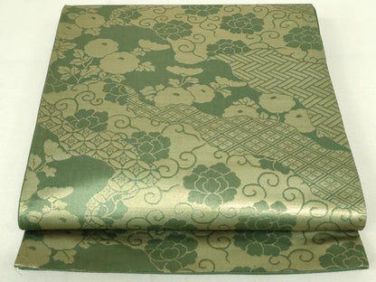 平和屋着物◎六通柄袋帯　道長花唐草文　金糸　正絹　逸品　DAAX7108qp