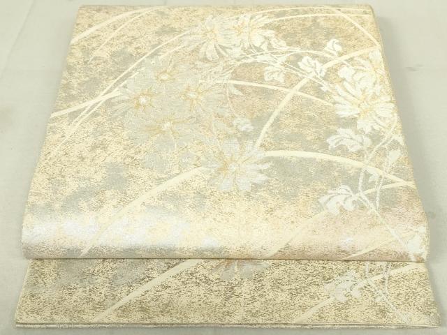 平和屋着物◎西陣　服部織物謹製　六通柄袋帯　こはく錦　草花文　金銀糸　正絹　逸品　DAAX7213qp