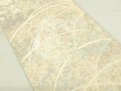 平和屋着物◎西陣　服部織物謹製　六通柄袋帯　こはく錦　草花文　金銀糸　正絹　逸品　DAAX7213qp