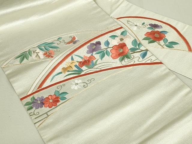 平和屋着物◎九寸名古屋帯　総刺繍　駒刺繍　花蝶文　金銀糸　正絹　逸品　DAAX7220qp