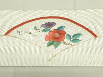 平和屋着物◎九寸名古屋帯　総刺繍　駒刺繍　花蝶文　金銀糸　正絹　逸品　DAAX7220qp