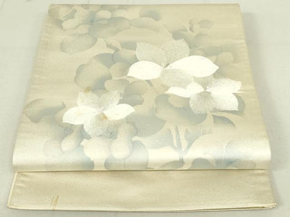 平和屋着物◎六通柄袋帯　総刺繍　枝花文　銀糸　正絹　逸品　DAAX7226qp