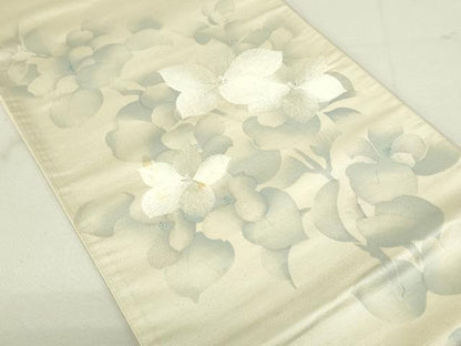 平和屋着物◎六通柄袋帯　総刺繍　枝花文　銀糸　正絹　逸品　DAAX7226qp